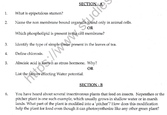 CBSE Class 11 Biology Sample Paper Set F Solved